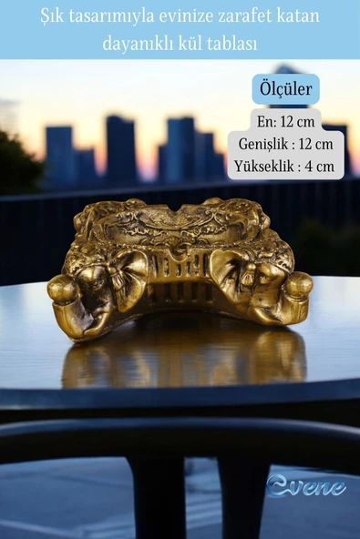 Evene Küllük Altın Eskitme Kül Tablası Dekoratif Küllük Model 6 - Resim 2