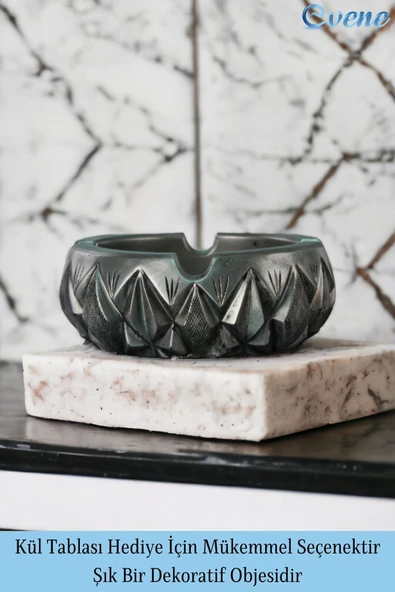 Evene Küllük Gümüş Eskitme Kül Tablası Dekoratif Küllük 4 Adet Model 3 - Resim 3