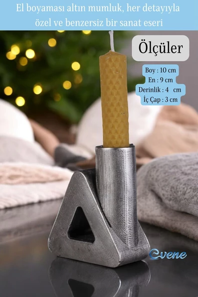 Evene Mumluk Şamdan Ince Mum Uyumlu Gümüş Eskitme Renk Model 8 - 2