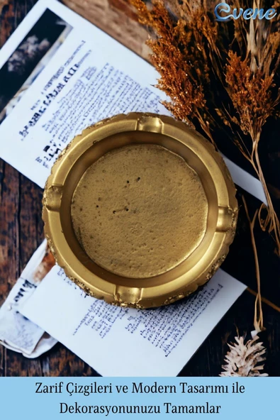 Evene Küllük Altın Eskitme Kül Tablası Dekoratif Küllük 2 Adet Model 4 - Resim 4