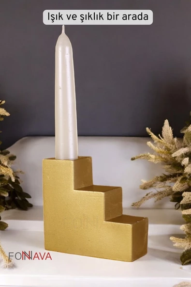 Fonnava Şamdan Mumluk Dekoratif Mumluk Tealight Mumluk Altın Eskitme Renk Model 18 - Resim 3