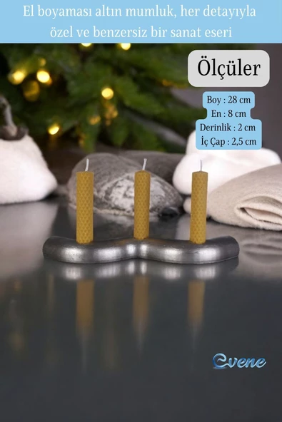 Evene Mumluk Şamdan Ince Mum Uyumlu Gümüş Eskitme Renk Model 14 - 2