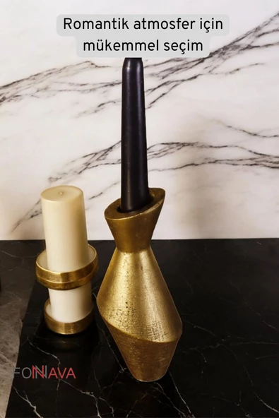 Fonnava Şamdan Mumluk Dekoratif Mumluk Tealight Mumluk Altın Eskitme Renk Model 22 - 4