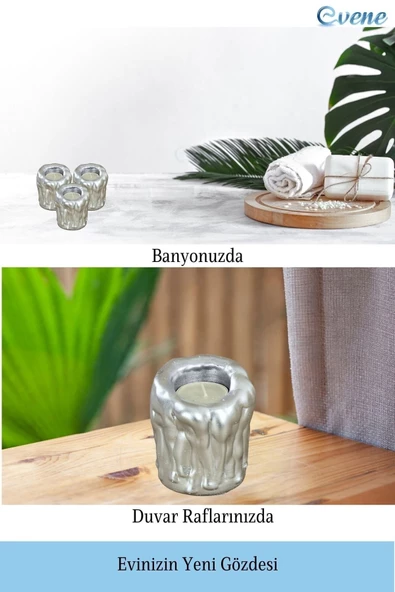 Evene Gümüş Mumluk Şamdan Tealight Mum Uyumlu Orta Erimiş Mum Model - 4