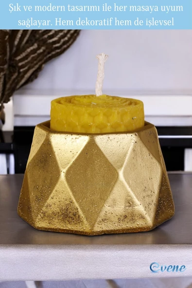 Evene Mumluk Şamdan Ince Mum Uyumlu Altın Eskitme Renk Model 45 - Resim 3