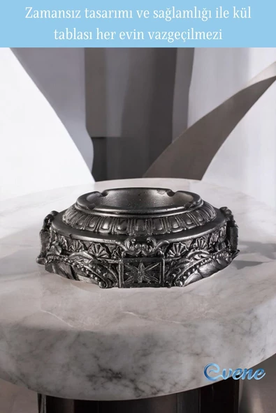 Evene Küllük Gümüş Eskitme Kül Tablası Dekoratif Küllük Model 2 - Resim 5