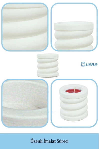 Evene Beyaz Mumluk Şamdan Tealight Ve Ince Mum Uyumlu Spiral Model - Resim 7