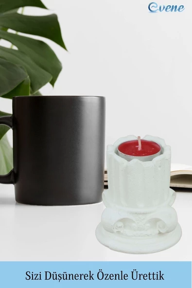Evene Beyaz Mumluk Şamdan Tealight Mum Uyumlu Tarihi Sütun Model - 5