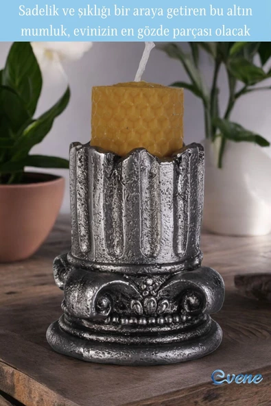 Evene Gümüş Eskitme Mumluk Şamdan Tealight Mum Uyumlu Tarihi Sütun Model - 4