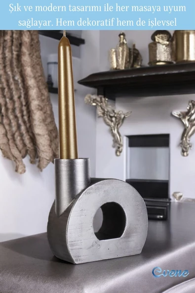 Evene Mumluk Şamdan Ince Mum Uyumlu Gümüş Eskitme Renk Model 9 - Resim 3