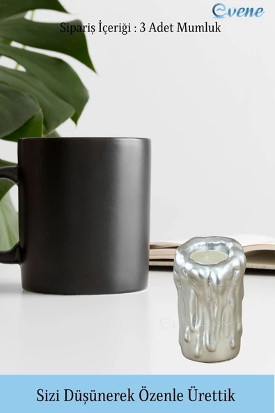 Evene Dekoratif Mumluk Tealight Mumluk Şamdan Mumluk 3 Lü Şamdan Model 29 - Resim 3