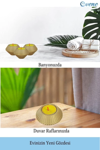 Evene Altın Mumluk Şamdan Tealight Mum Uyumlu Elmas Çizgili Model - 4