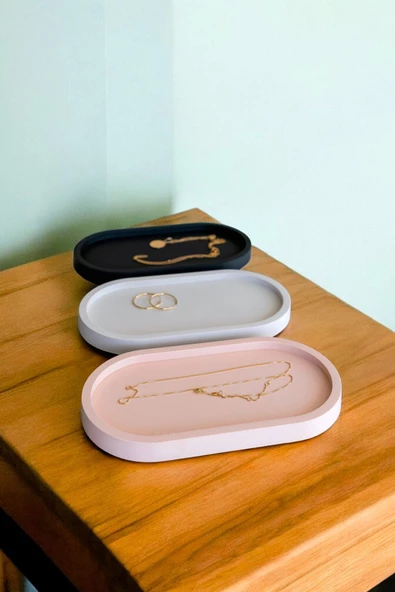 tambana Sunumluk Takı Tabağı Dekoratif Tepsi Obje Seti 3 Parça Model 21 ürün görseli 1