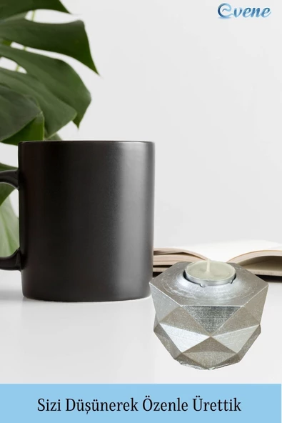 Evene Gümüş Mumluk Şamdan Tealight Ve Ince Mum Uyumlu Prizma Model - 5