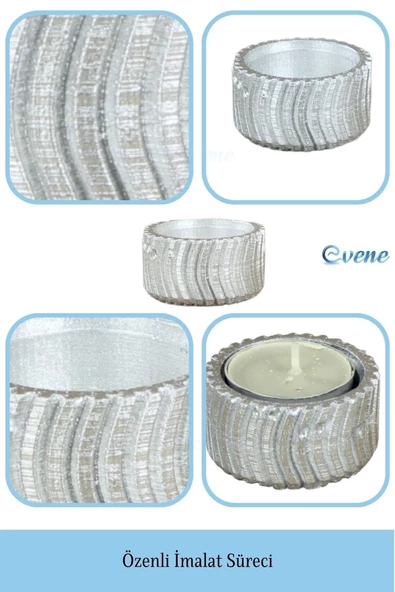 Evene Gümüş Mumluk Şamdan Tealight Mum Uyumlu Tekerlek Model - 7