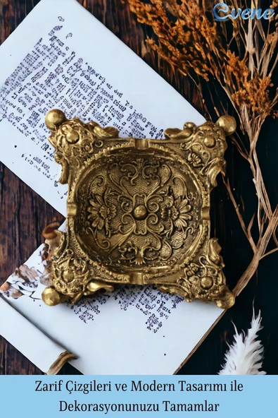 Evene Küllük Altın Eskitme Kül Tablası Dekoratif Küllük 2 Adet Model 6 - Resim 4