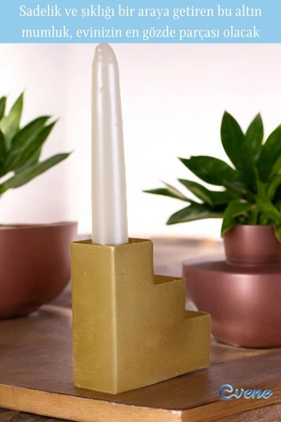 Evene Altın Eskitme Mumluk Şamdan Ince Mum Uyumlu Model 18 - Resim 4
