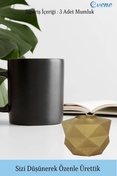 Evene Dekoratif Mumluk Tealight Mumluk Şamdan Mumluk 3 Lü Şamdan Model 42 - Resim 3