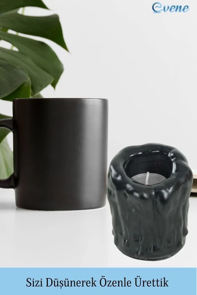 Evene Siyah Mumluk Şamdan Tealight Mum Uyumlu Orta Erimiş Mum Model - 5