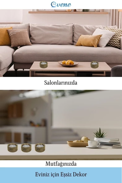 Evene Dekoratif Mumluk Tealight Mumluk Şamdan Mumluk 3 Lü Şamdan Model 26 - Resim 4