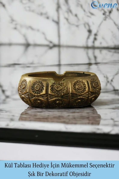 Evene Küllük Altın Eskitme Kül Tablası Dekoratif Küllük 4 Adet Model 4 - Resim 3