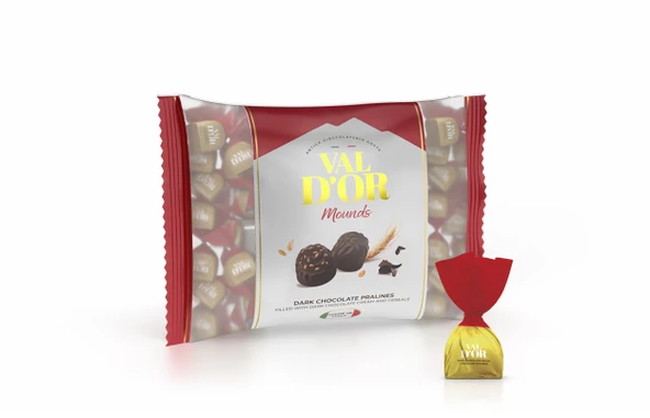 Val D’or Tahıl Patlaklı Bitter Çikolata Kreması Dolgulu Mounds Çikolata 1000 Gr. (1 Kırmızı Poşet)