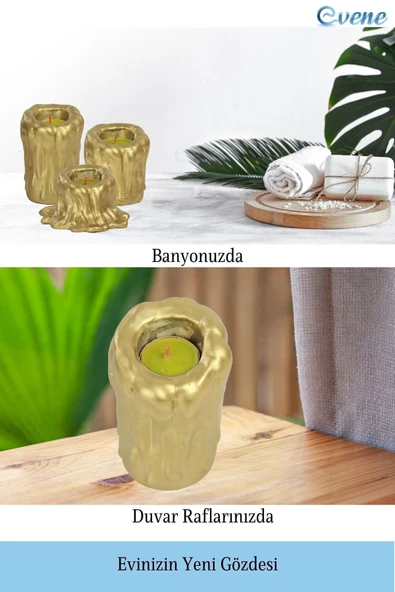 Evene Dekoratif Mumluk Tealight Mumluk Şamdan Mumluk 3 Lü Şamdan Model 43 - 5