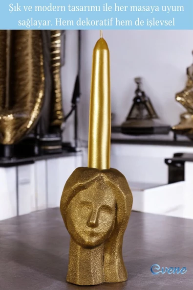 Evene Mumluk Şamdan Ince Mum Uyumlu Altın Eskitme Renk Model 11 - Resim 3