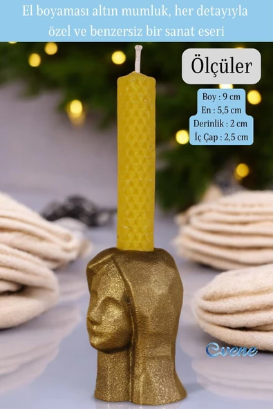 Evene Mumluk Şamdan Ince Mum Uyumlu Altın Eskitme Renk Model 11 - Resim 2