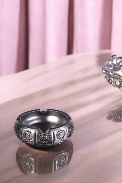 Evene Küllük Gümüş Eskitme Kül Tablası Dekoratif Küllük Model 4 ürün görseli 1