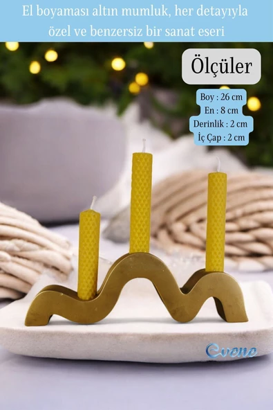 Evene Mumluk Şamdan Ince Mum Uyumlu Altın Eskitme Renk Model 13 - Resim 2