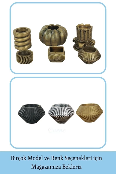 Evene Dekoratif Mumluk Tealight Mumluk Şamdan Mumluk 3 Lü Şamdan Model 37 - Resim 6