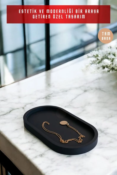 tambana Sunumluk Takı Tabağı Dekoratif Tepsi Obje Seti 3 Parça Model 21 - Resim 4