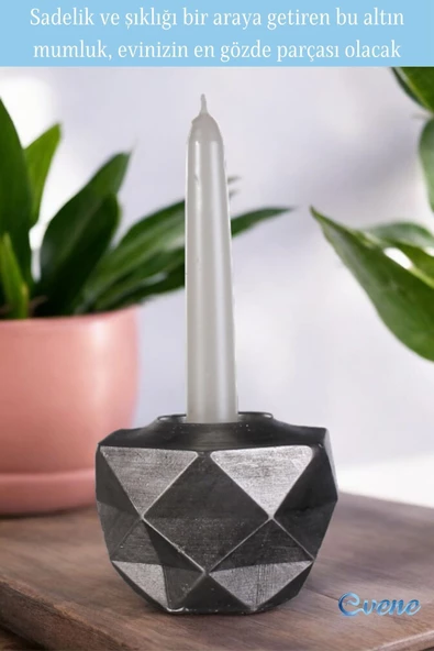 Evene Mumluk Şamdan Ince Mum Uyumlu Gümüş Eskitme Renk Model 45 - Resim 4