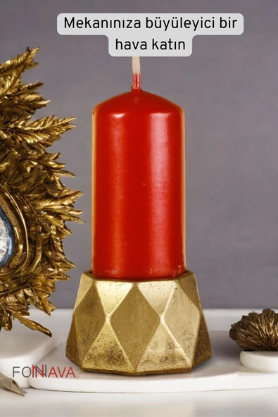 Fonnava Şamdan Mumluk Dekoratif Mumluk Tealight Mumluk Altın Eskitme Renk Model 35 - 2
