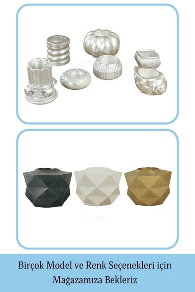 Evene Dekoratif Mumluk Tealight Mumluk Şamdan Mumluk 3 Lü Şamdan Model 42 - 6