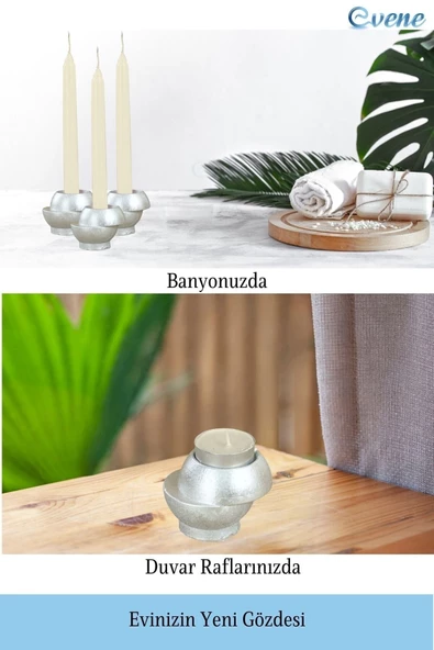 Evene Gümüş Mumluk Şamdan Tealight Ve Ince Mum Uyumlu Kesik Model - Resim 4