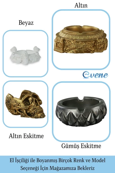 Evene Küllük Beyaz Kül Tablası Dekoratif Küllük 4 Adet Model 8 - Resim 7