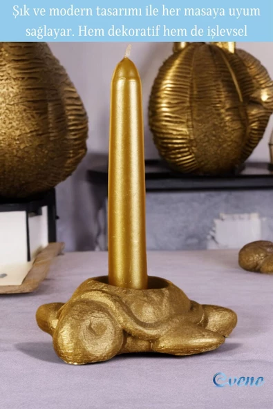 Evene Mumluk Şamdan Ince Mum Uyumlu Altın Renk Model 41 - 3