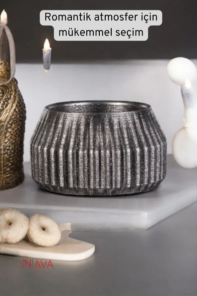 Fonnava Şamdan Mumluk Dekoratif Mumluk Tealight Mumluk Gümüş Eskitme Renk Model 38 - 4