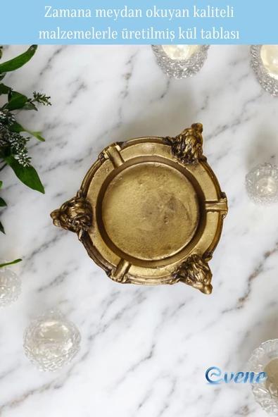 Evene Küllük Altın Eskitme Kül Tablası Dekoratif Küllük Model 7 - Resim 4