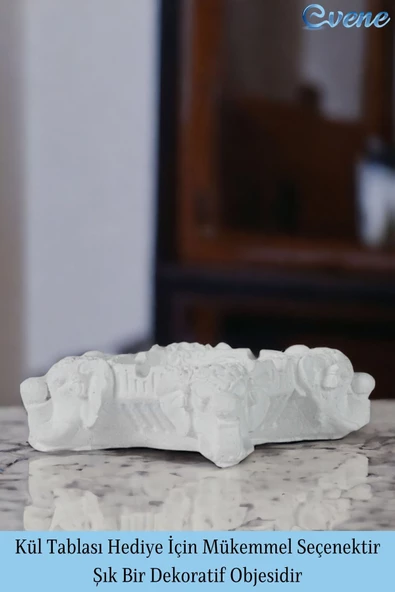Evene Küllük Beyaz Kül Tablası Dekoratif Küllük 4 Adet Model 6 - Resim 3