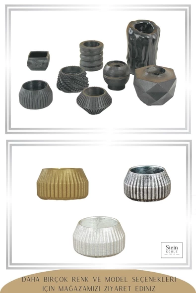 Stein Kohle Şamdanlık Dekoratif Şamdan Mumluk Tealight Mumluk Model 38 - 5
