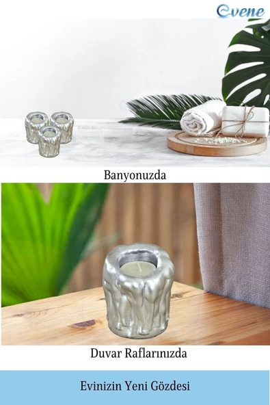 Evene Dekoratif Mumluk Tealight Mumluk Şamdan Mumluk 3 Lü Şamdan Model 30 - 5