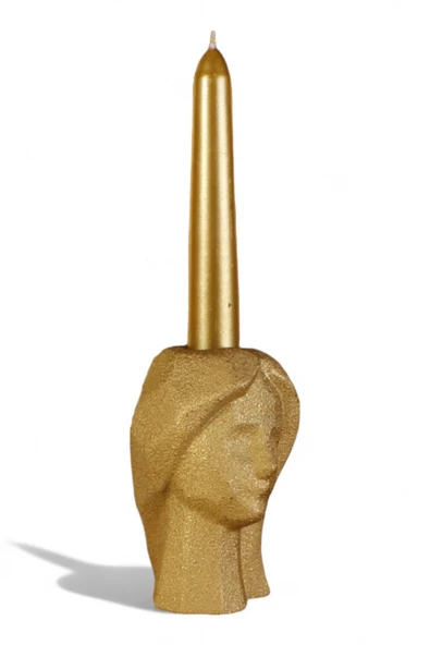 Evene Mumluk Şamdan Ince Mum Uyumlu Altın Eskitme Renk Model 11 ürün görseli 1