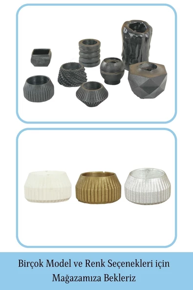 Evene Dekoratif Mumluk Tealight Mumluk Şamdan Mumluk 3 Lü Şamdan Model 38 - 6