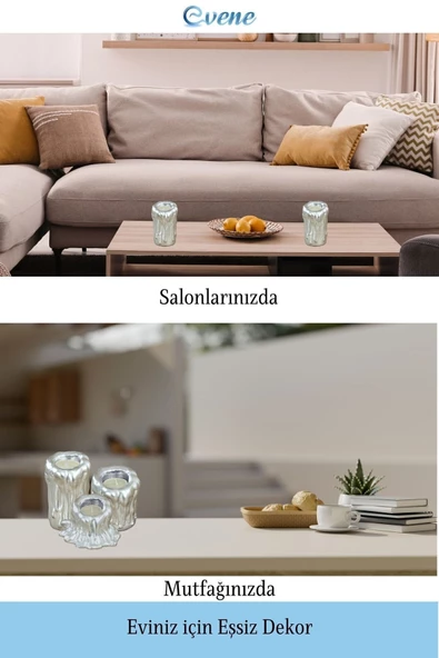 Evene Dekoratif Mumluk Tealight Mumluk Şamdan Mumluk 3 Lü Şamdan Model 43 - Resim 4