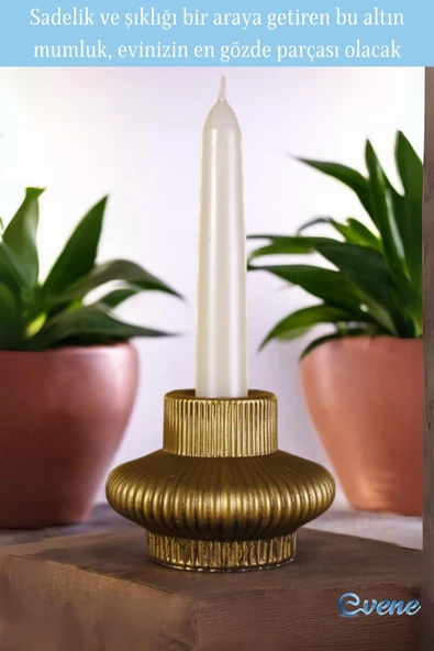 Evene Mumluk Şamdan Ince Mum Uyumlu Altın Eskitme Renk Model 15 - Resim 4