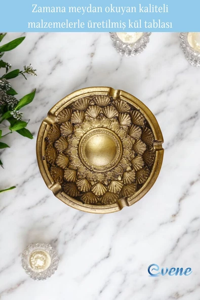 Evene Küllük Altın Eskitme Kül Tablası Dekoratif Küllük Model 1 - Resim 4