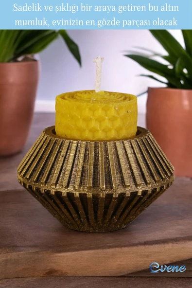 Evene Altın Eskitme Mumluk Şamdan Tealight Mum Uyumlu Elmas Çizgili Model - 4